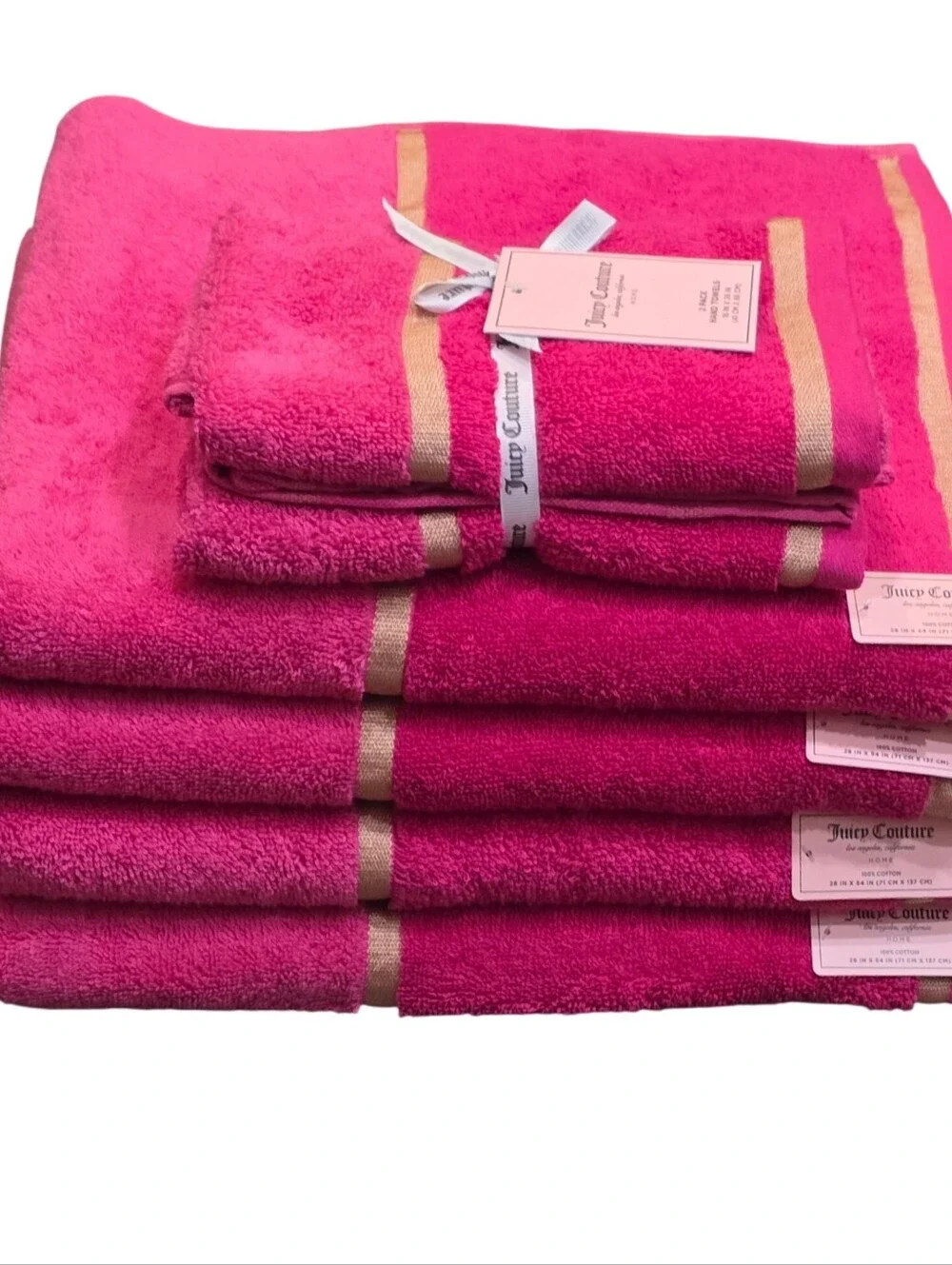 Juicy Couture Home Gold Embroidered Double Stripe Plush Bath & Hand Towel Set